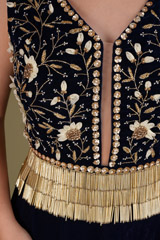 Royal Blue Skirt with Fringe BlouseDSC03035