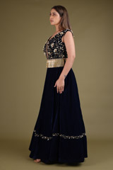 Royal Blue Skirt with Fringe BlouseDSC03039