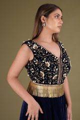 Royal Blue Skirt with Fringe BlouseDSC03041