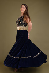 Royal Blue Skirt with Fringe BlouseDSC03044