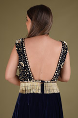 Royal Blue Skirt with Fringe BlouseDSC03047