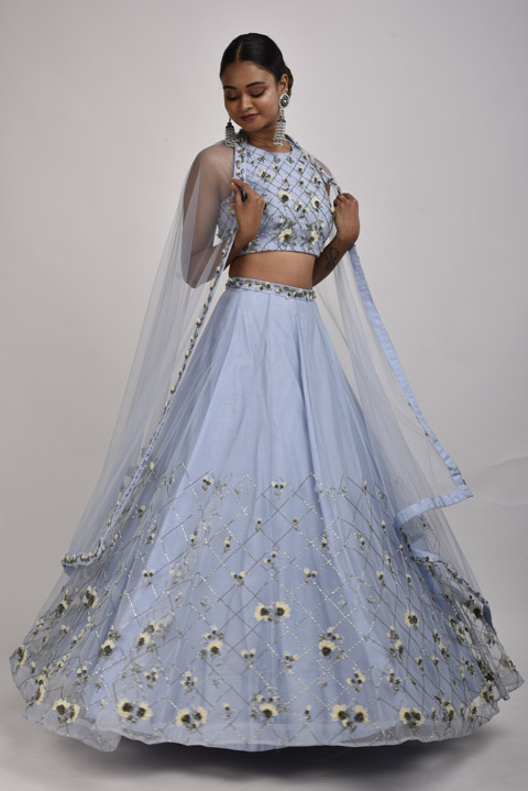 Blue Embellished Lehenga