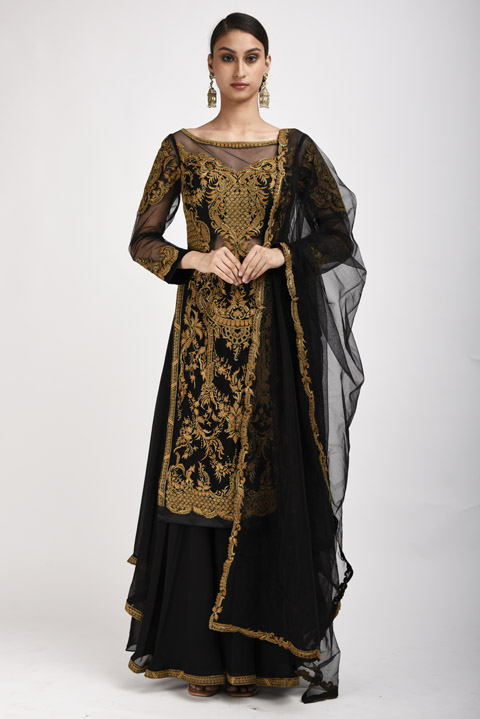 Black Embroidered Kurta Set