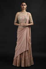 Peach Embellished Saree Gown_SUB9378