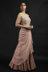 Peach Embellished Saree Gown_SUB9380