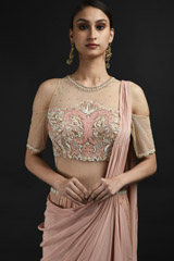 Peach Embellished Saree Gown_SUB9390