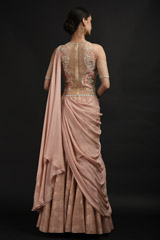 Peach Embellished Saree Gown_SUB9398