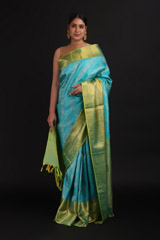 Blue Zari Motifs Silk Saree