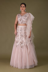 Pink Net Embroidered Lehenga