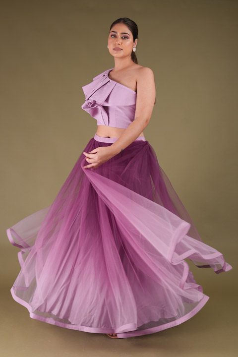 Ruffled One Shoulder Top With Skirt