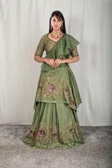 Green Layered Lehenga