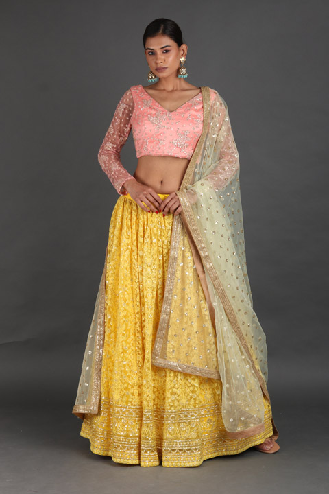 Yellow Thread Work Lehenga