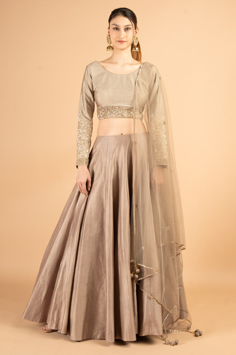 Grey Zari Embroidered Lehenga