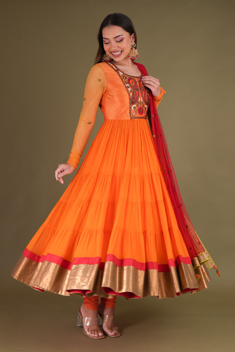 Saffron Tiered Kurta Set