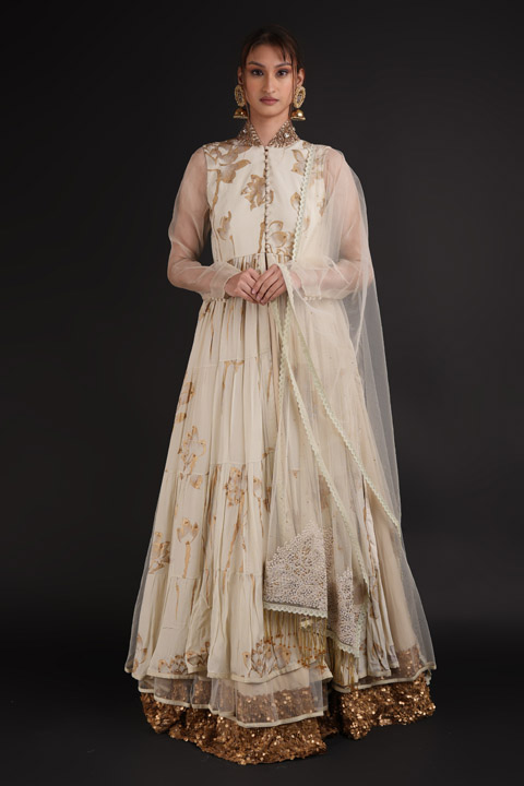 Ivory Embellished Anarkali Set
