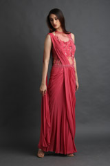 Red Halter Neck Saree Gown4645_video