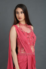Red Halter Neck Saree GownIMG_2001