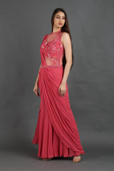 Red Halter Neck Saree GownIMG_2002
