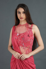 Red Halter Neck Saree GownIMG_2008