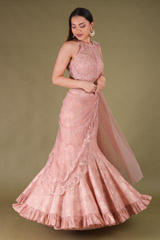 Peach Double Layer Saree Gown