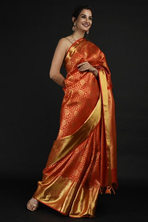 Orange Overall Zari Silk Saree
