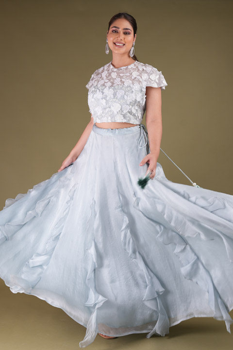 3D Flower Applique Top And Ruffle skirt