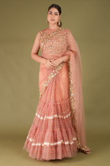 Pretty Peach Two Tier Saree