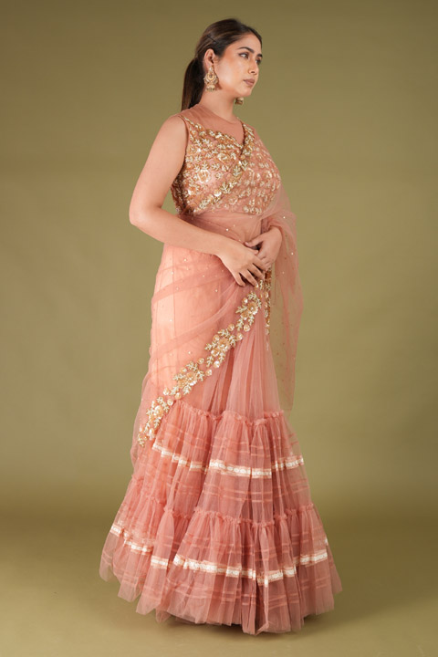 Pretty Peach Two Tier SareeDSC05788