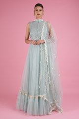 Blue One Tier Lehenga With Crop TopDSC05073