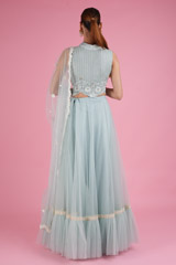 Blue One Tier Lehenga With Crop TopDSC05078