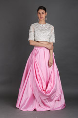 Pink Embroidered Top Bottom Set