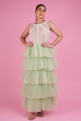 3 Tier Net Gown With Pearl Embroidery