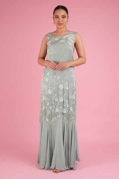Blue Godet Gown