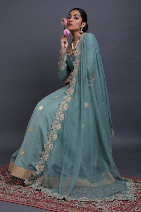Chanderi Woven Lotus Lehenga