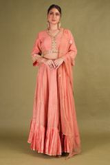 Peach Chanderi Lehenga Set