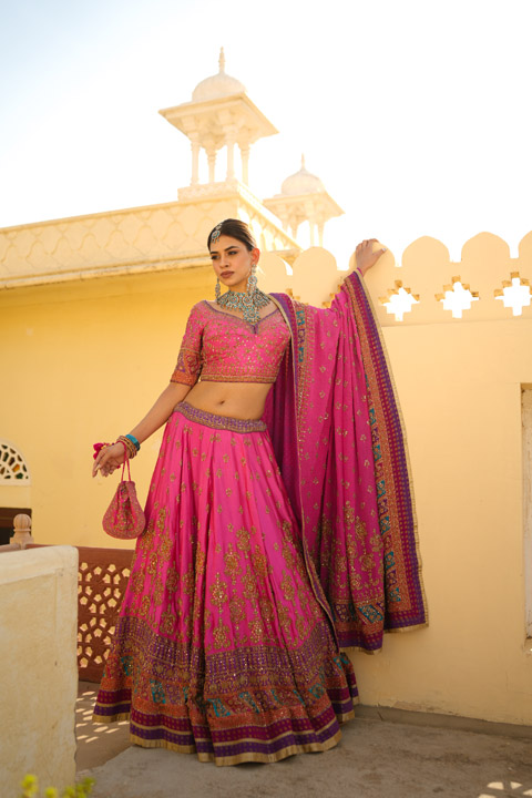 Pink Embroidered Lehenga