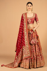Red Orange Embroidered Lehenga1