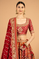 Red Orange Embroidered LehengaDSC03843