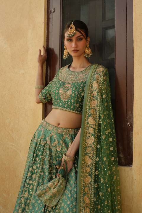 Green Heavy Embellished Lehenga