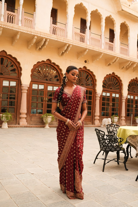 Maroon Embroidered Saree