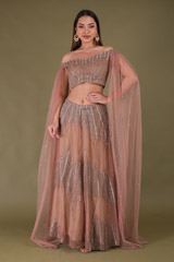 Peach Embellished Top Bottom Set