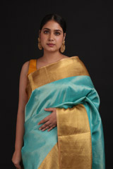 Blue Saree With Golden BorderIMG_1389