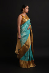 Blue Saree With Golden BorderIMG_1398