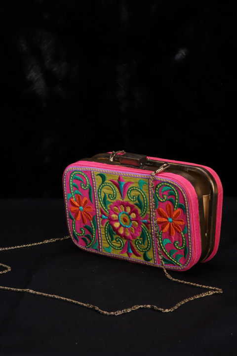 Green Pink Block Clutch