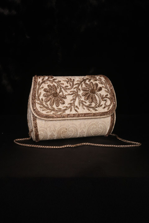 Beige Brocade Sling Bag