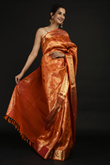 Orange Parrot Motif Saree