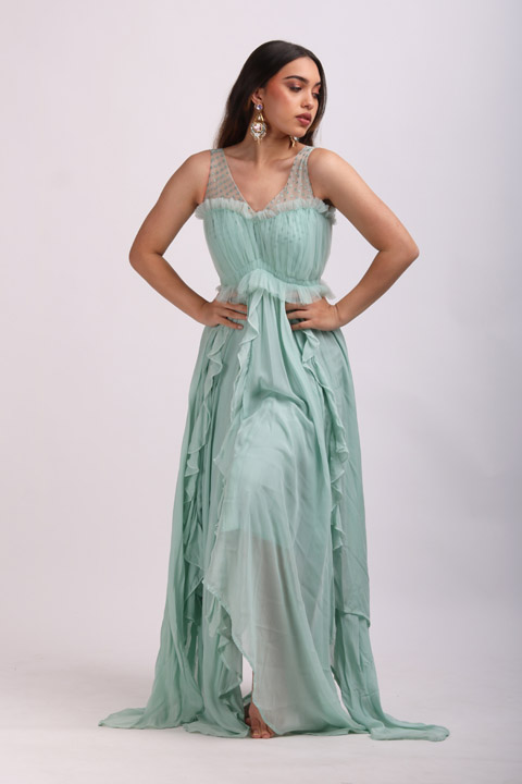 Blue Ruffle Gown