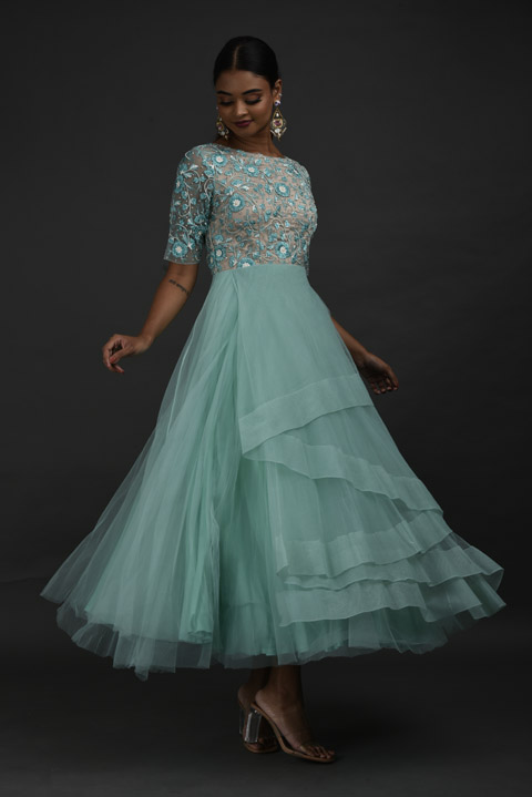 Green Floral Embroidered Dress