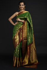 Green Floral Silk Saree_SUB1214