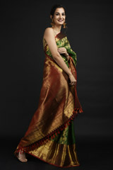Green Floral Silk Saree_SUB1220
